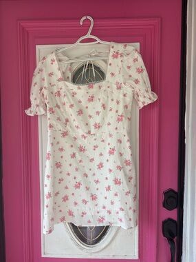 Altar'd State White Mini Dress with Pink Floral Print